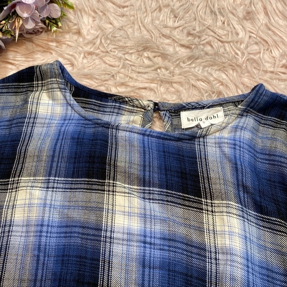 Bella Dahl Blue Plaid Shirred Elastic Waistband Top sz S - Picture 2 of 9